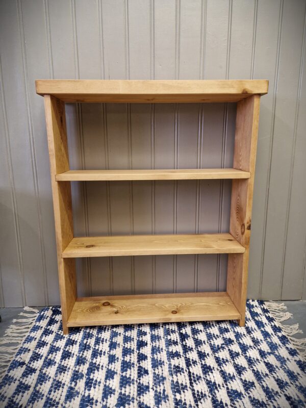 Slim Wooden Bookcase, classic rustic wooden bookshelves with 3 shelf spaces and a chunky top piece, custom handmade in Somerset UK