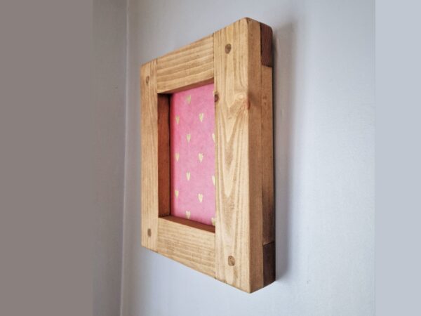 Small wooden picture frame, for 5 x 7 inch photo. Chunky wooden frame. side view. Handmade in rustic Somerset UK