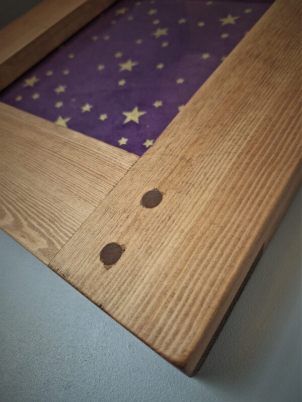 A4 wooden frame for photo and print, chunky dowel corner detail. Bespoke handmade in Somerset UK.
