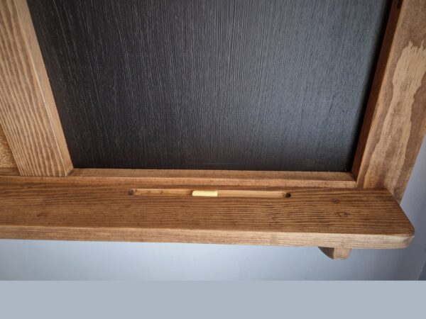 Wooden chalk cork board with shelf and recessed chalk holder, handmade in UK.