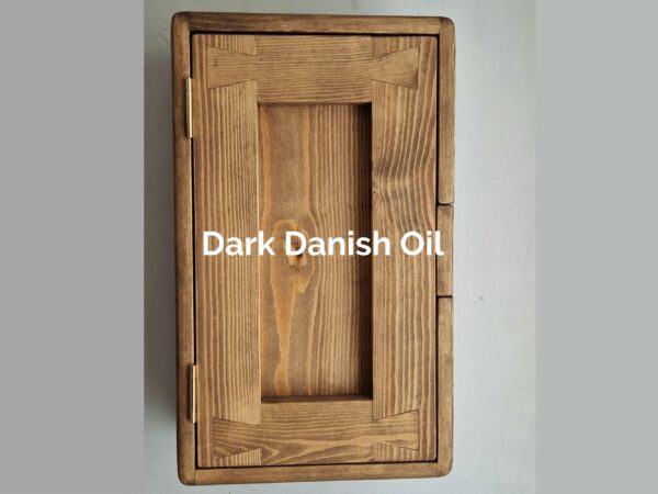 Slim bathroom mirror cabinet in natural rustic wood. Handmade in UK, in the dark wood option.