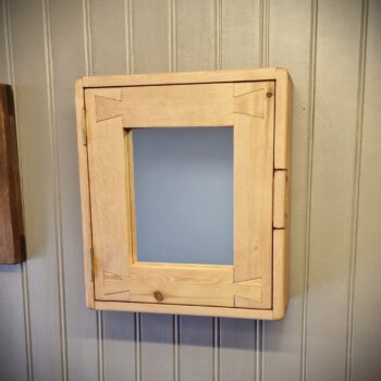 small bathroom mirror cabinet in natural rustic wood, cottage spa style custom handmade from Somerset UK