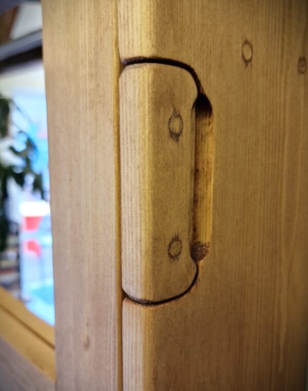small bathroom mirror cabinet with integrated minimalist handle in rustic wood, handmade in Somerset UK