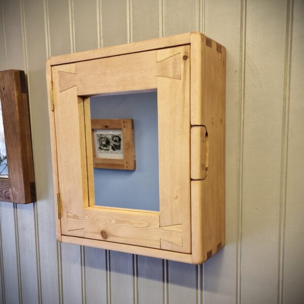 small bathroom mirror cabinet in natural rustic wood, country house spa style custom handmade from Somerset UK