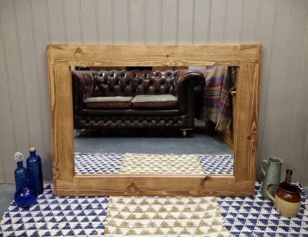 Large wooden frame mirror, country house extra large wooden mirror for your rustic living room, farmhouse kitchen or high ceiling hallway. Made in Somerset UK