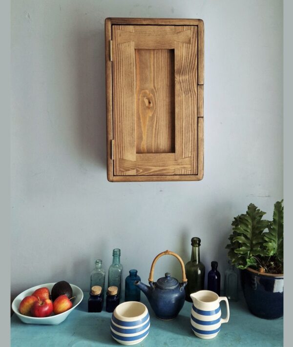 Slim dark kitchen cabinet in minimalist rustic style. Modular handmade from natural wood in Somerset UK.