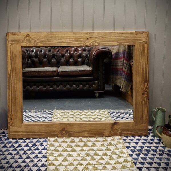 Large wooden frame mirror for your rustic living room, cottage kitchen or luxurious hallway, from Somerset UK