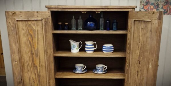 Double kitchen larder cupboard, freestanding rustic cottage wooden pantry cabinet, custom handmade in Somerset UK
