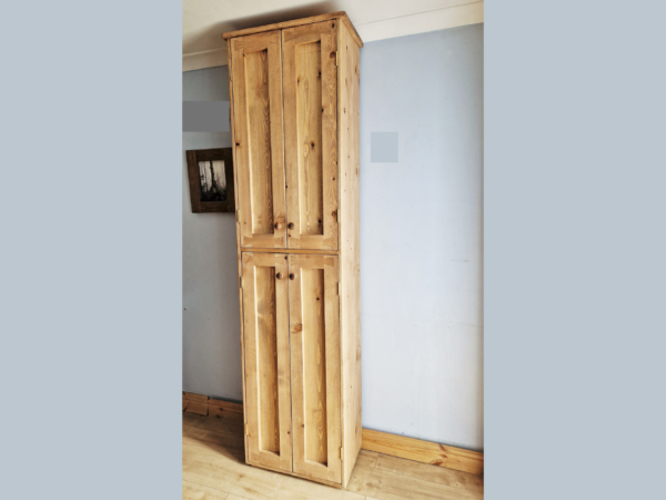 Large bathroom armoire cabinet in modern rustic natural wood, French country house wooden storage. Custom handmade in Somerset UK