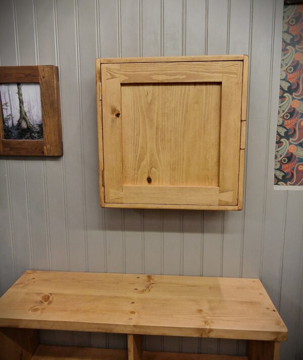 Natural wood bathroom cabinet, large wooden wall cabinet in modern rustic minimalist style handmade in Somerset UK