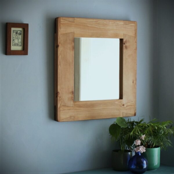 Chunky wooden mirror in sustainable natural wood, rustic farmhouse décor handmade custom bespoke sizes from Somerset UK