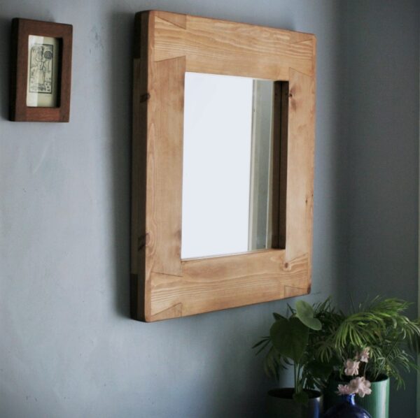 Chunky wooden mirror in sustainable natural wood, cottage beach house décor handmade in Somerset UK