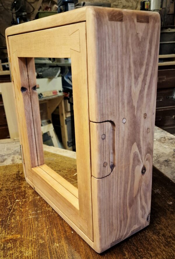 Minimalist mirror cabinet, modern over sink bathroom cabinet in sustainable natural wood made in Somerset UK