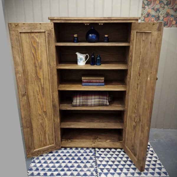 Double kitchen larder cupboard, freestanding wooden pantry cabinet, rustic country house, custom handmade in Somerset UK