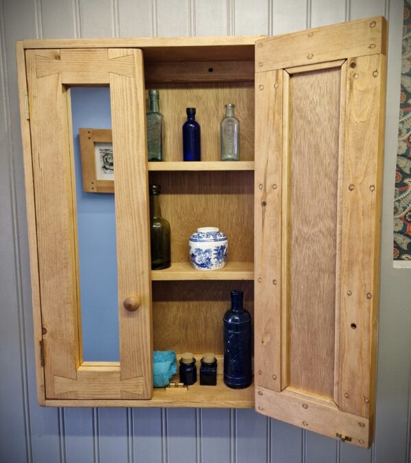 Large rustic bathroom cabinet, wooden bathroom mirror cabinet, country cottage style storage handmade in Somerset UK