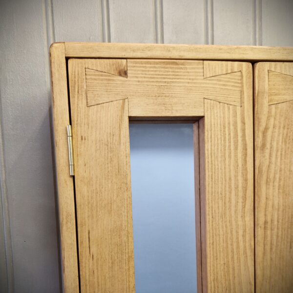 Large rustic bathroom cabinet, wooden bathroom cabinet with dovetail joint mirror doors from Somerset UK