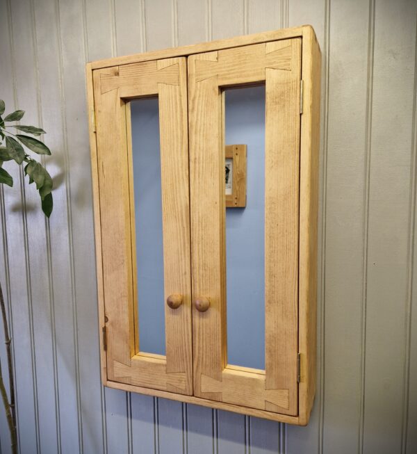 Large rustic bathroom cabinet, tall wooden bathroom cabinet with double mirror doors, artisan handmade in Somerset UK