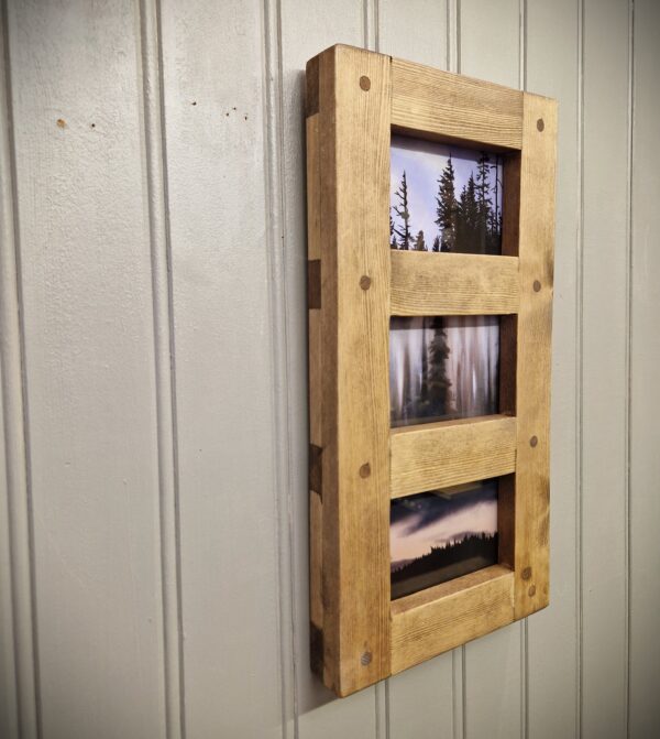 Wooden triple frame 6x4 inch, chunky picture & photo frame in natural, rustic wood, custom handmade in Somerset UK