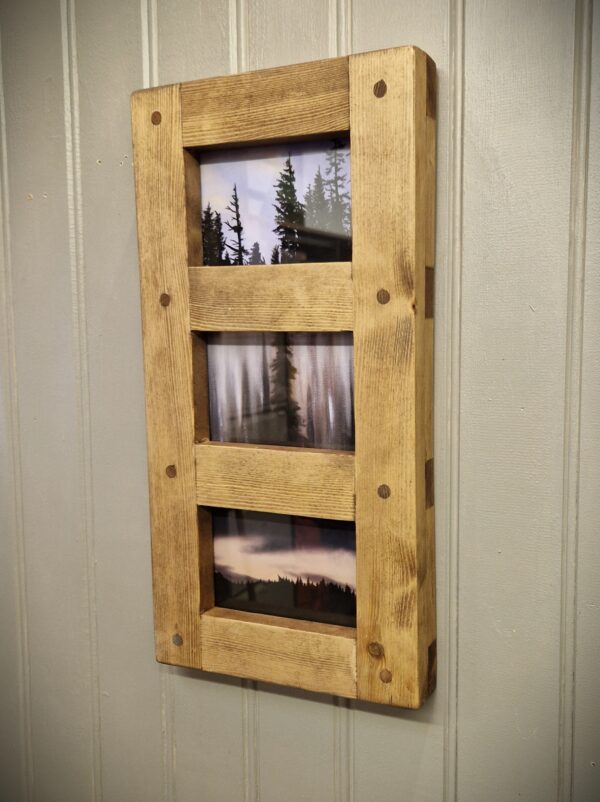 Wooden triple frame 6x4 inch, chunky picture & photo frame in natural, rustic wood, boho cottage handmade in Somerset UK